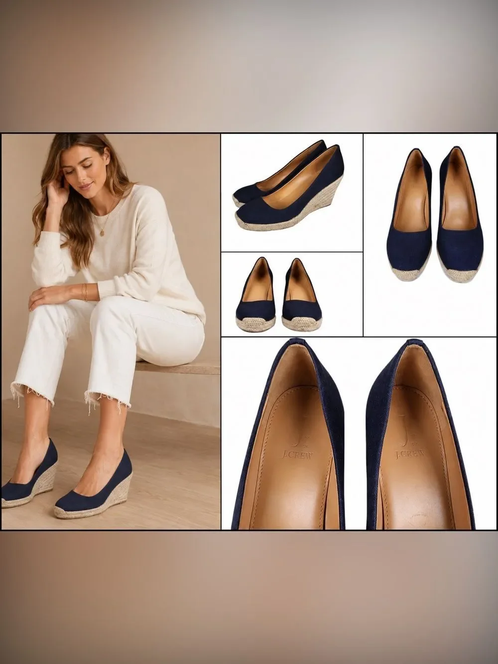 J. Crew J by Crew Navy Blue Canvas Espadrille Wedge Sandals, Size 9
